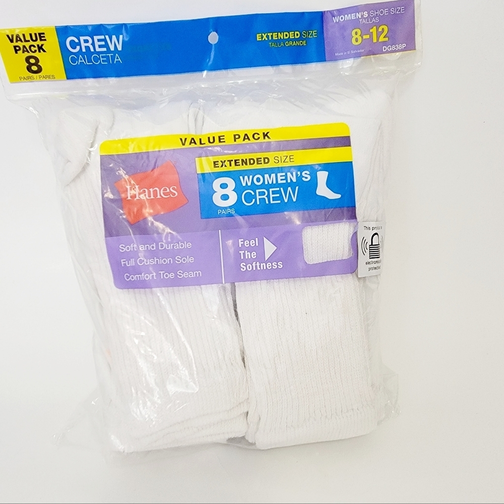 Hanes 8-Pack Women's Extended Size Crew Socks